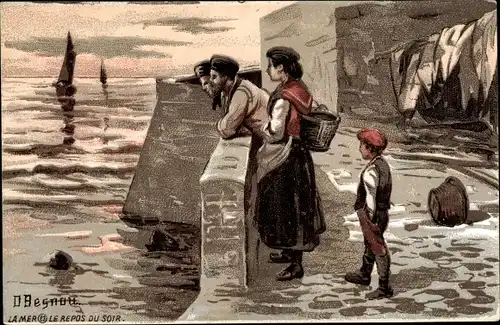 Künstler Ak Besnau, O., Fischer am Meer