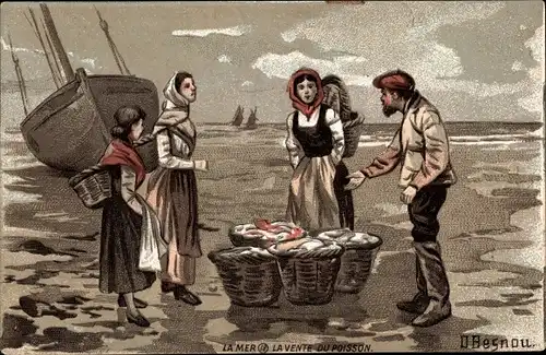 Künstler Ak Besnau, O., Le vente du poisson