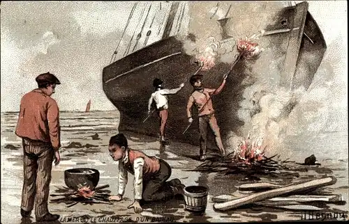 Künstler Ak Besnau, O., Le chauffage d'un bateau