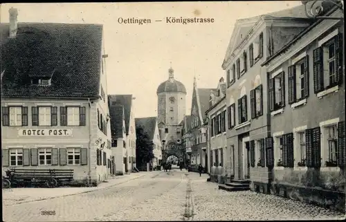 Ak Oettingen an der Wörnitz in Schwaben, Königsstraße, Hotel Post