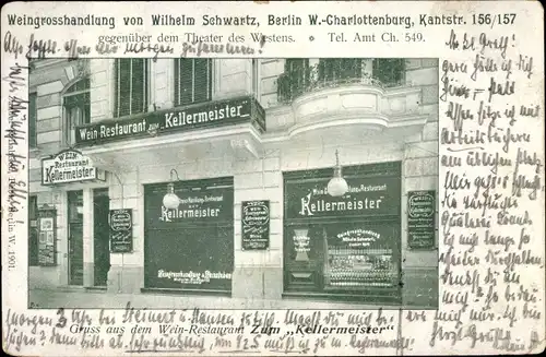 Ak Berlin Charlottenburg, Weingroßhandlung Wilhelm Schwartz, Kantstraße 156/157