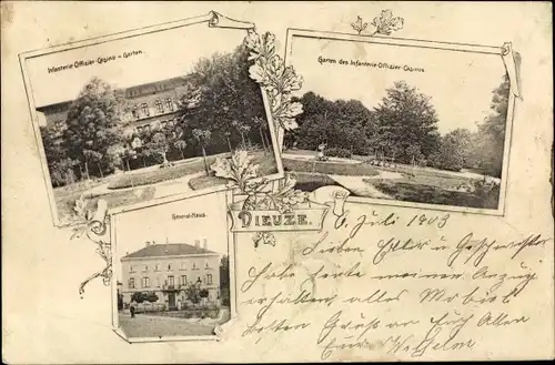 Ak Dieuze Moselle, Infanterie Offizierkasino, Garten, General Haus