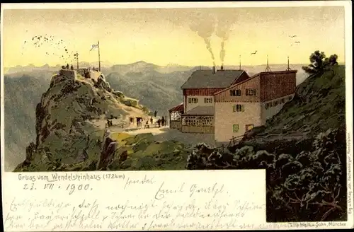 Litho Bayrischzell im Mangfallgebirge Oberbayern, Wendelsteinhaus, Berge