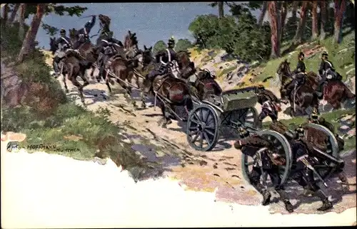 Künstler Ak Hoffmann, Anton, Deutsche Soldaten transportieren Geschütze