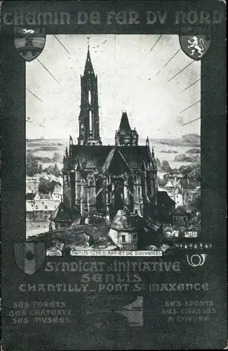Passepartout Ak Chantilly Oise, Ansicht der Kirche, Wappen