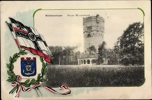 Wappen Ak Wilhelmshaven in Niedersachsen, Neuer Wasserturm, Reichsmarineflagge