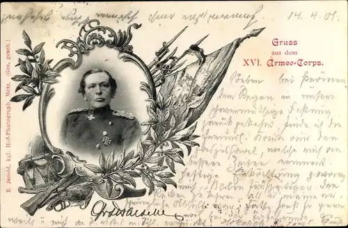 Passepartout Ak Generalfeldmarschall Gottlieb von Haeseler, XVI. Armee Korps, Waffen, Trommel