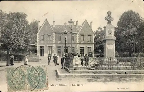 Ak Mouy Oise, La Gare, Bahnhof, Denkmal