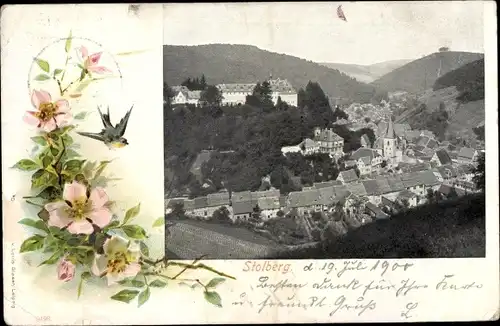 Ak Stolberg Südharz, Panorama vom Ort, Blumen