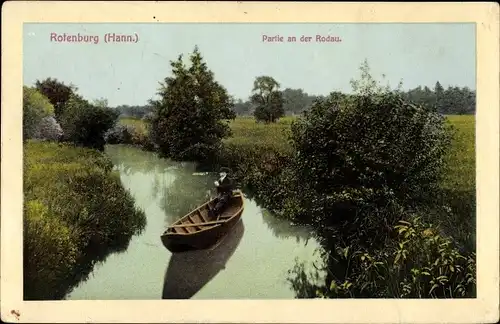Ak Rotenburg Niedersachsen, Partie an der Rodau, Ruderboot