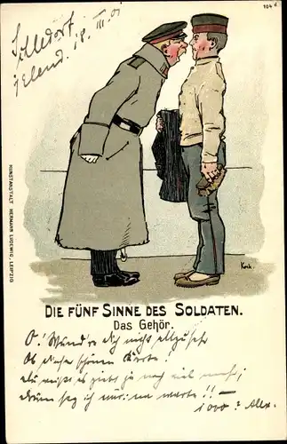 Litho Die Fünf Sinne des Soldaten, Das Gehör, brüllender Offizier