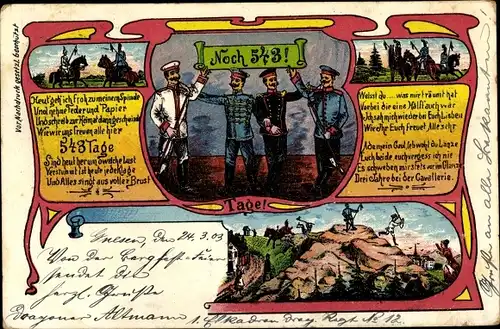 Jugendstil Ak Reservisten, Noch 543 Tage