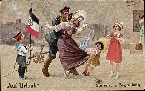 Künstler Ak Thiele, Arthur, Auf Urlaub, Stürmische Begrüßung