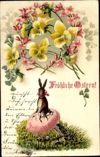 Ak Glückwunsch Ostern, Osterhase, Osterei, Blumen