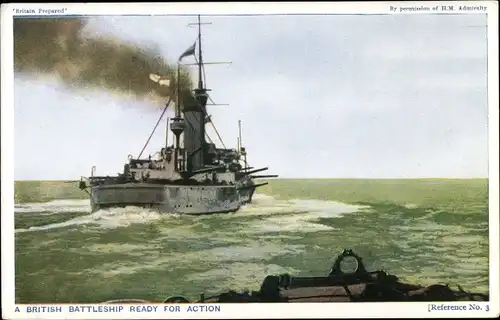 Ak Britisches Kriegsschiff, A british battleship ready for action