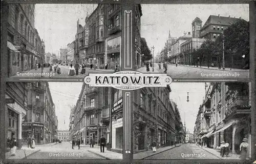 Ak Katowice Kattowitz Oberschlesien, Grundmannstraße, Direktionsstraße, Querstraße