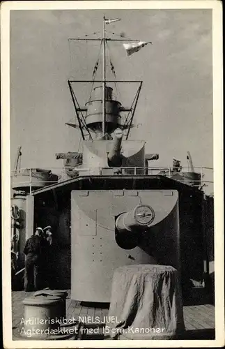 Ak Dänisches Kriegsschiff, Artilleriskibet Niels Juel, Agterdaekket med 15cm Kanoner