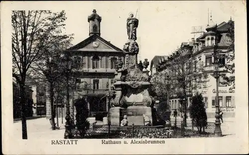 Ak Rastatt im Schwarzwald, Rathaus und Alexisbrunnen, Gasthof