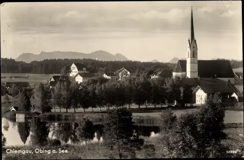 Ak Obing im Chiemgau, Teilansicht mit Kirche