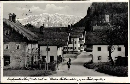 Ak Ober Flintsbach am Inn Oberbayern, Ruine Falkenstein gegen Kaisergebirge