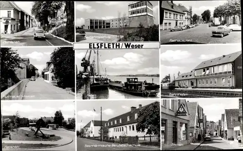 Ak Elsfleth an der Unterweser, Seefahrtsschule, Bahnhof, Hafen, Rathausplatz