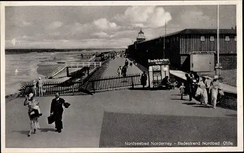 Ak Norderney in Ostfriesland, Badestrand Nordbad, Kiosk Badekarten