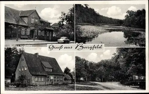 Ak Bargfeld Aukrug in Schleswig Holstein, Dorfteich, Schule, Ehrenmal, Gasthaus