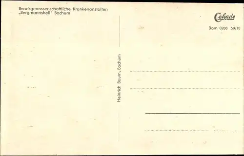 Ak Bochum im Ruhrgebiet, Baugenossenschaftliche Krankenanstalten Bergmannsheil