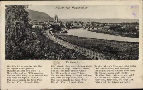 Lied Ak Höxter an der Weser, Gesamtansicht, Blick vom Felsenkeller, Weserlied