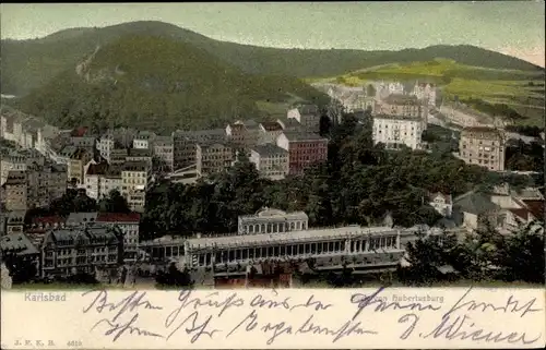 Ak Karlovy Vary Karlsbad Stadt, Blick von Hubertusburg