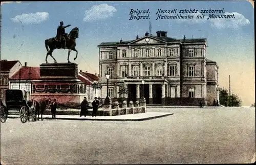Ak Beograd Belgrad Serbien, Nationaltheater mit Monument