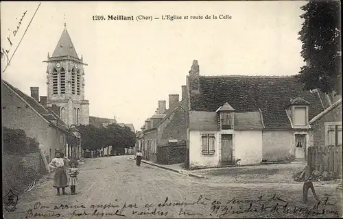 Ak Meillant Cher, L'Eglise, Route de la Celle