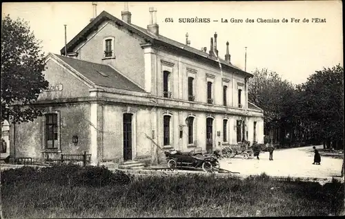 Ak Surgeres Charente Maritime, La Gare des Chemins de Fer de l'Etat