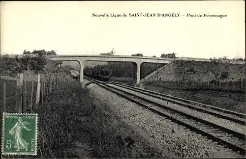 Ak Saint Jean d'Angely Charente Maritime, Pont de Fossemagne, Dampflok, Bahnschienen
