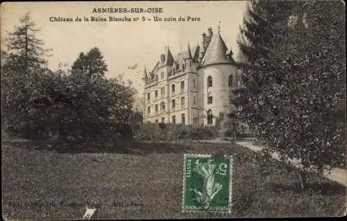 Ak Asnières sur Oise Val d'Oise, Chateau de la Reine Blanche, Un coin du Parc