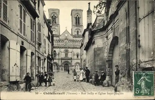 Ak Chatellereault Vienne, Rue Sully, Eglise Saint Jacques