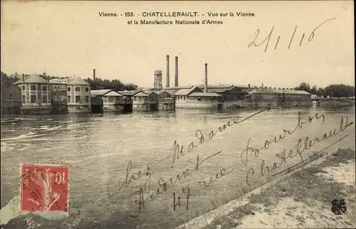 Ak Chatellereault Vienne, Vue sur la Vienne, La Manufacture Nationale d'Armes