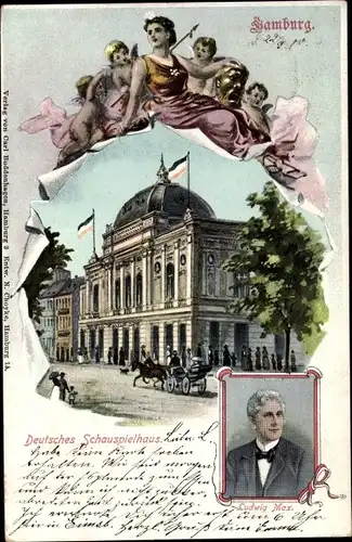 Litho Hamburg Mitte St. Georg, Deutsches Schauspielhaus, Engel, Ludwig Max
