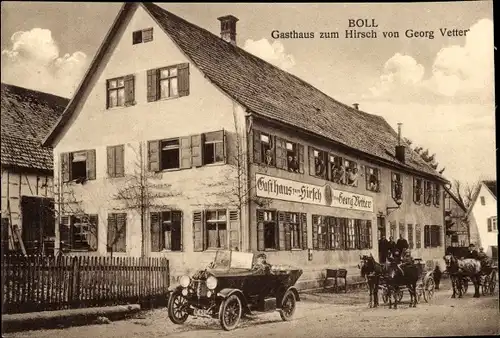 Ak Bad Boll  im Landkreis Göppingen, Gasthaus zum Hirsch, Georg Vetter, Kutschen, Auto