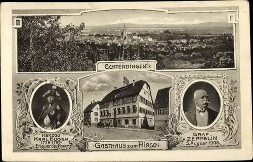 Ak Leinfelden Echterdingen auf den Fildern, Graf Zeppelin, Gasthaus zum Hirsch, Herzog Karl Eugen