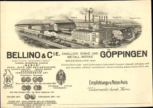 Ak Göppingen in Baden Württemberg, Bellino & Cie., Emaillier, Stanz und Metallwerke