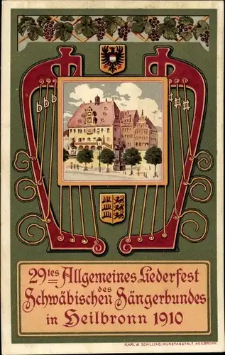 Litho Heilbronn am Neckar, 29. Allg. Liederfest des schwäb. Sängerbundes 1910, Wappen