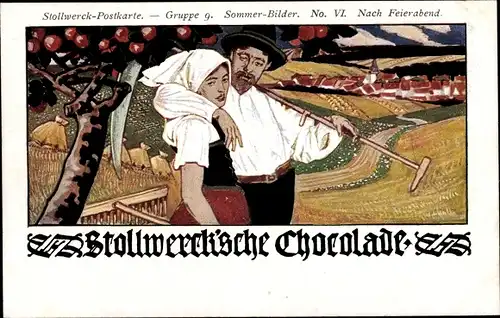 Ak Stollwerck'sche Chocolade, Stollwerck Gruppe 9, Sommerbilder VI, Nach Feierabend, Bauern