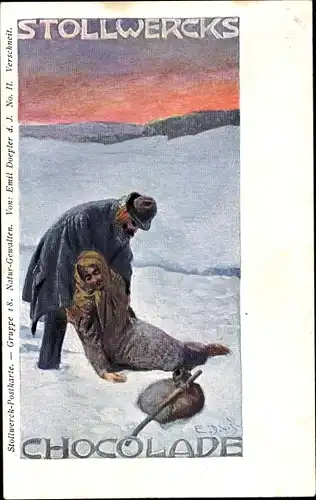 Jugendstil Künstler Ak Doepler, Emil, Stollwerck Gruppe 18, Naturgewalten No. II, Verschneit
