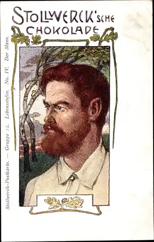 Jugendstil Ak Reklame, Stollwerck Gruppe 12, Lebensfreuden No. IV, Der Mann