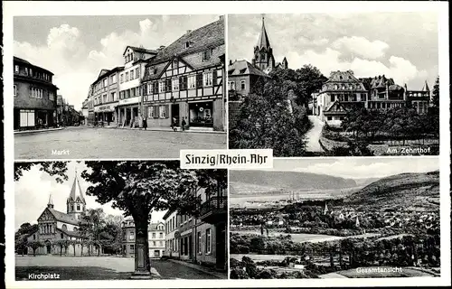 Ak Sinzig am Rhein, Markt, Kirchplatz, Zehnthof, Gesamtansicht