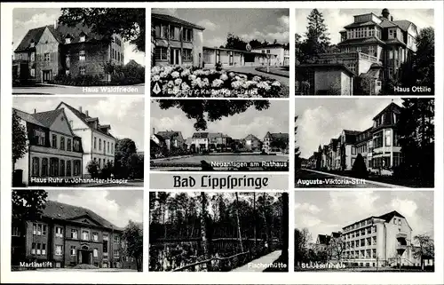 Ak Bad Lippspringe im Kreis Paderborn, Haus Waldfrieden, St Josefshaus, Martinstift, Fischerhütte