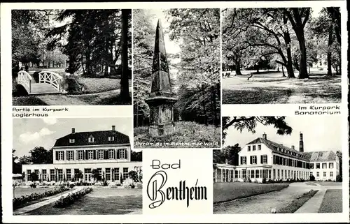 Ak Bad Bentheim, Kurpark mit Sanatorium, Pyramide, Logierhaus