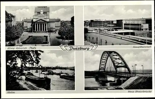 Ak Duisburg im Ruhrgebiet, Hauptbahnhof, Neue Rheinbrücke, König Heinrich Platz