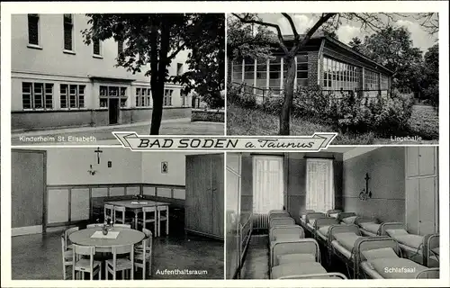 Ak Bad Soden am Taunus Hessen, Kinderheim Sankt Elisabeth, Liegehalle, Schlafsaal